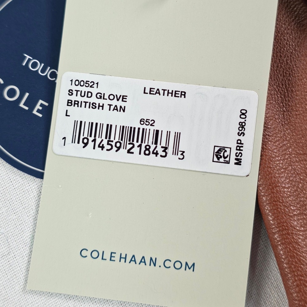 Cole Haan Women Glove Large British Tan Leather Stud Touchscreen 100521 NWT - Picture 8 of 9